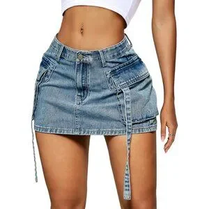 スカート Les Cargo Denim Mini Skirt YELLOW BLUE Amazon.com: Low Waist Cargo Skirt Women Button Mini Cargo